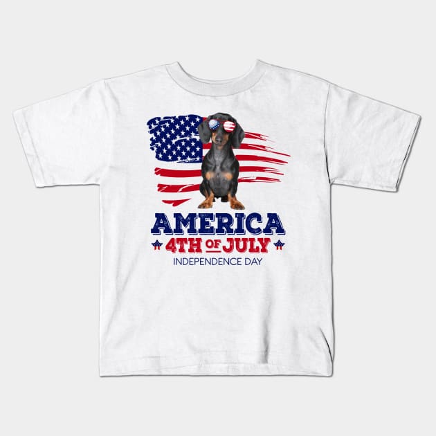 Dachshund Flag USA - America 4th Of July Independence Day Kids T-Shirt by bunnierosoff21835